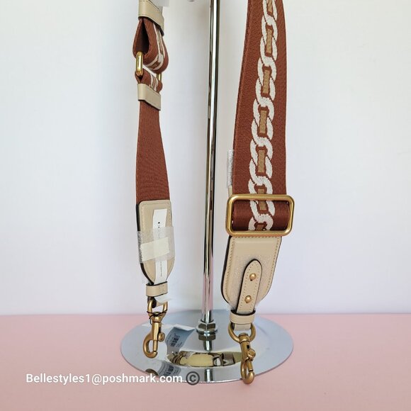 COACH Webbing Strap With Chain Stripe Print and Glovetanned Leather-Ivory multi⭐ - Picture 8 of 15